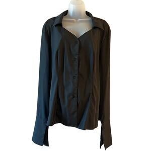 SHEIN 2XL Black Blouse Long Sleeve Button Down Nwot